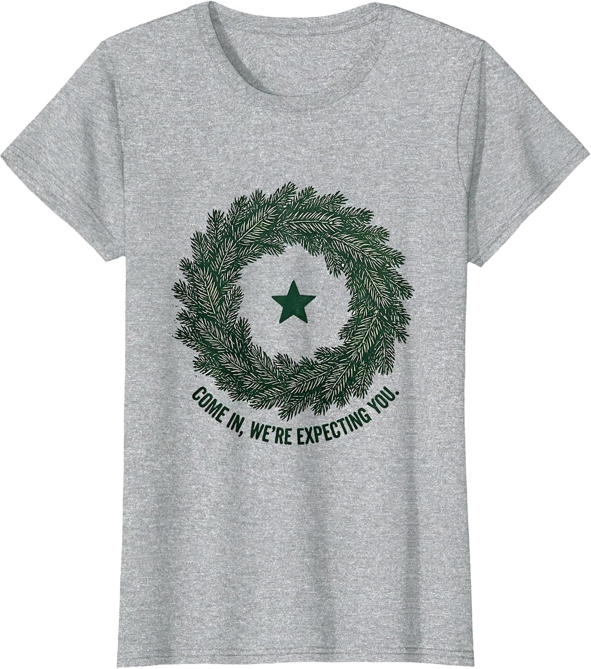 Women's Come In, We're Expecting You Rubber Stamp Family Christmas T-Shirt - Heather Grey