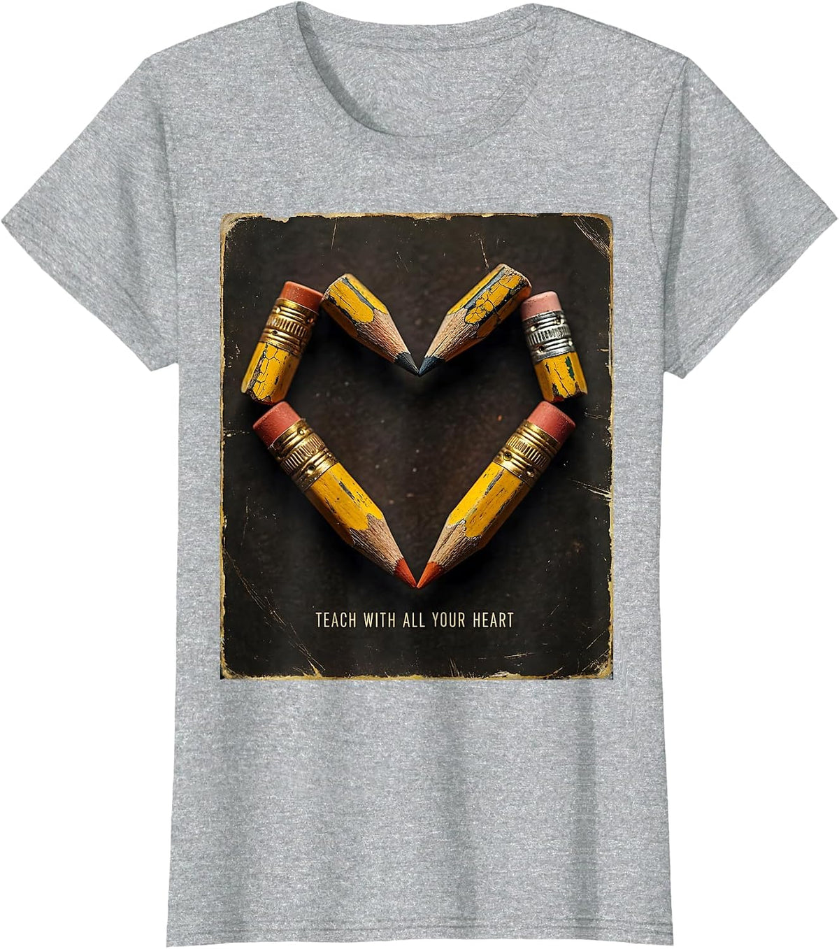 Women's Love What You Teach Labor Day Pencil Heart Design T-Shirt - Heather Grey