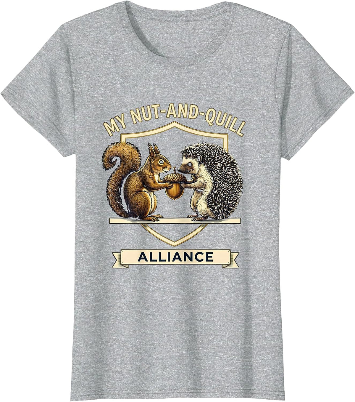 My Nut-And-Quill Alliance Funny Squirrel Hedgehog Animal T-Shirt - Heather Grey