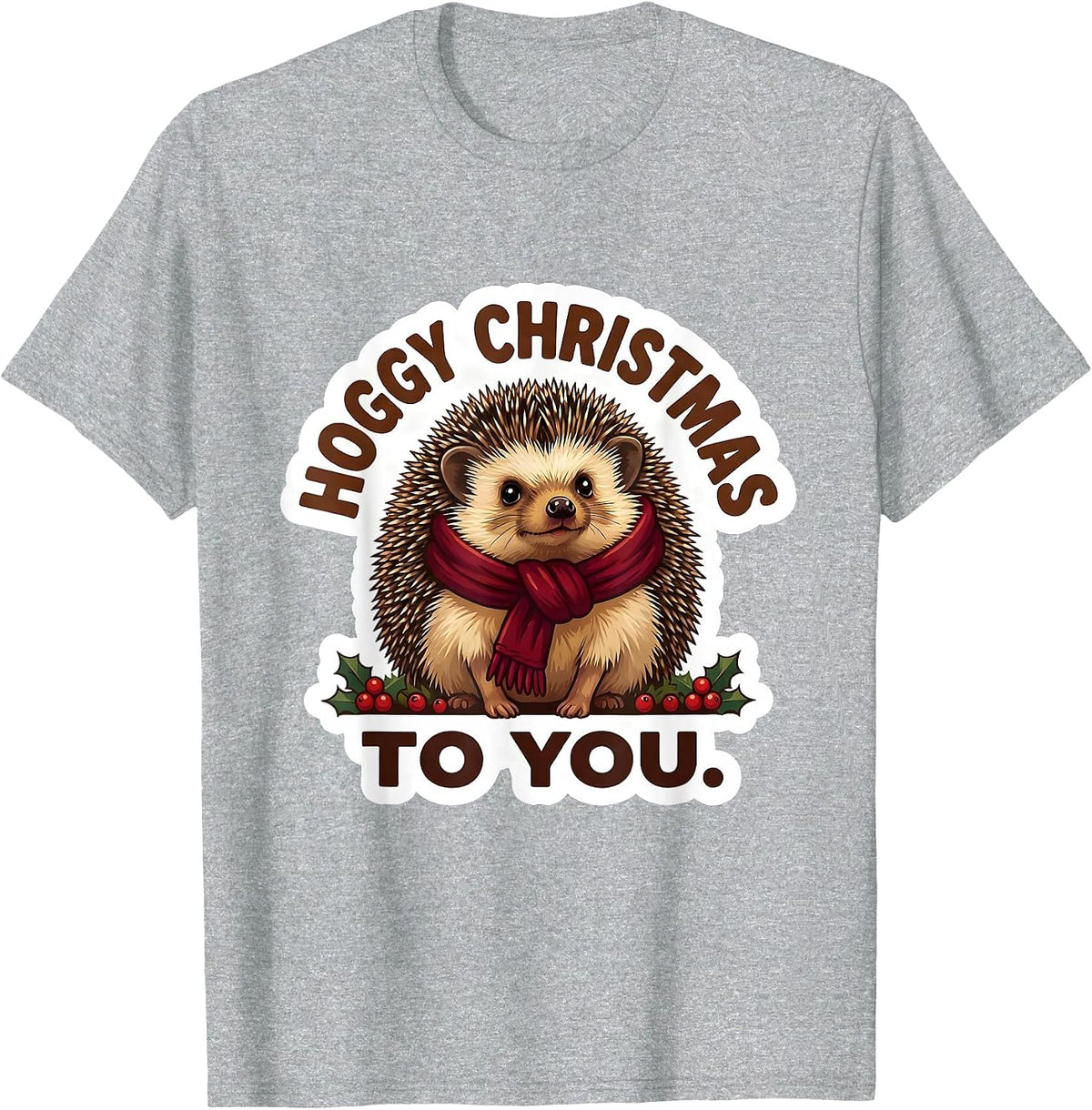 Men's Hoggy Christmas To You Cute Hedgehog Holiday Animal Humor T-Shirt - Heather Grey