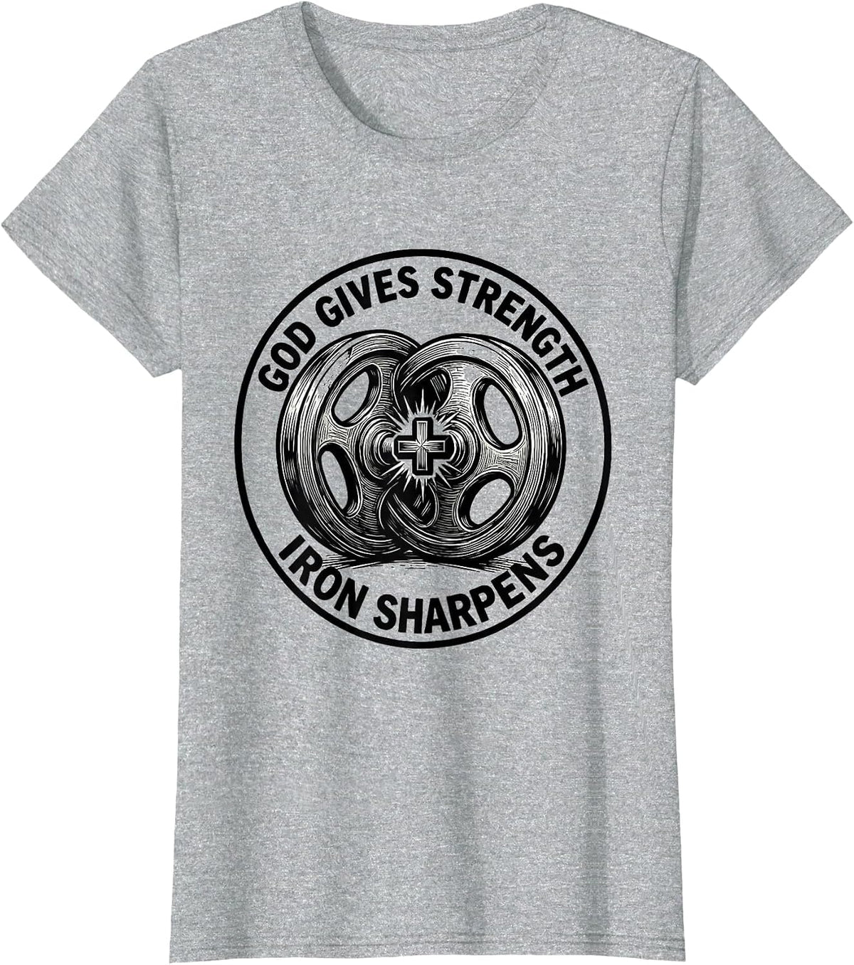 God Gives Strength Iron Sharpens Christian Men Gym Workout T-Shirt - Heather Grey