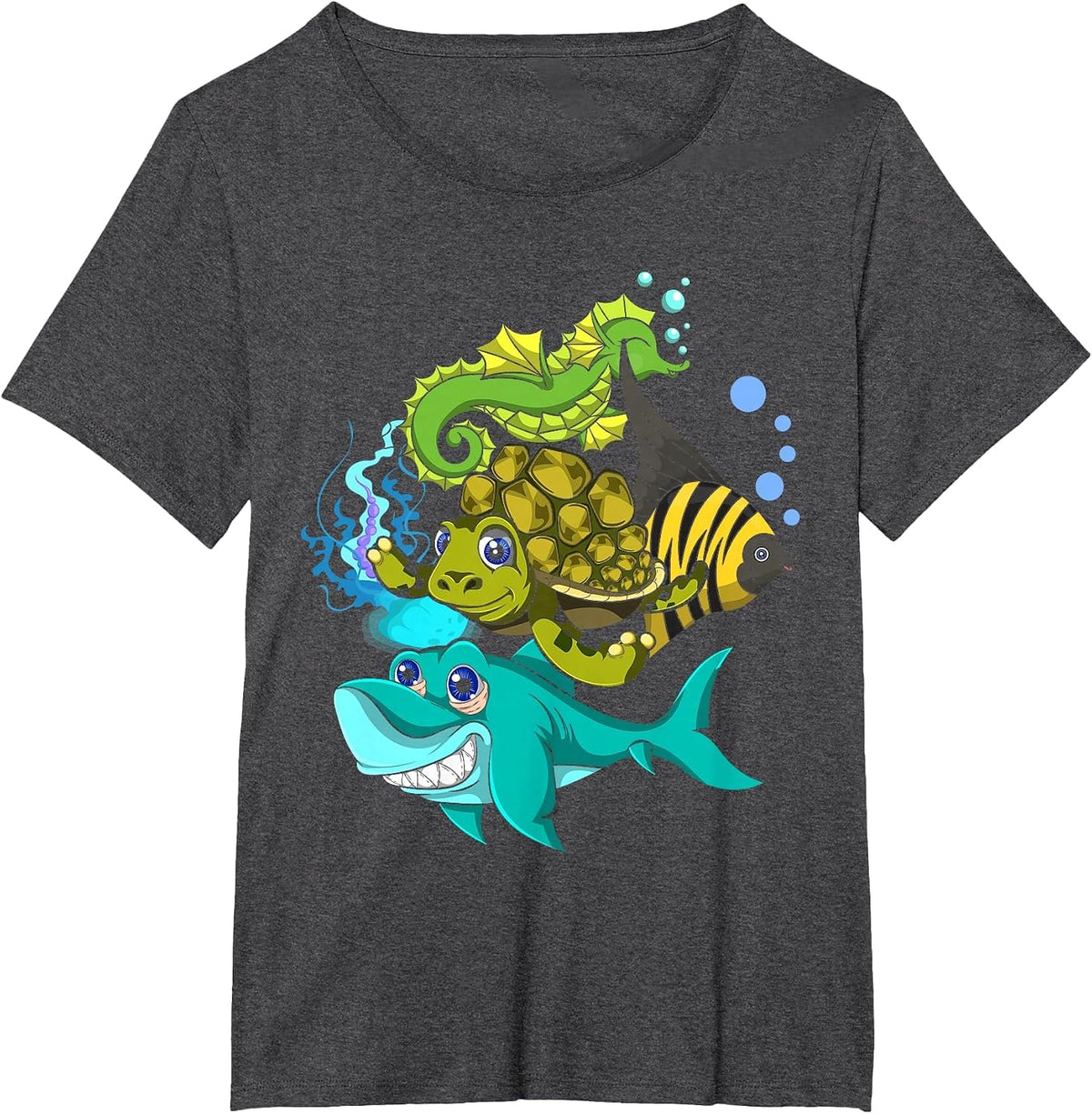 Seahorse Turtle Shark Funny Ocean Animal Squad Kids Animal T-Shirt - Dark Heather Grey