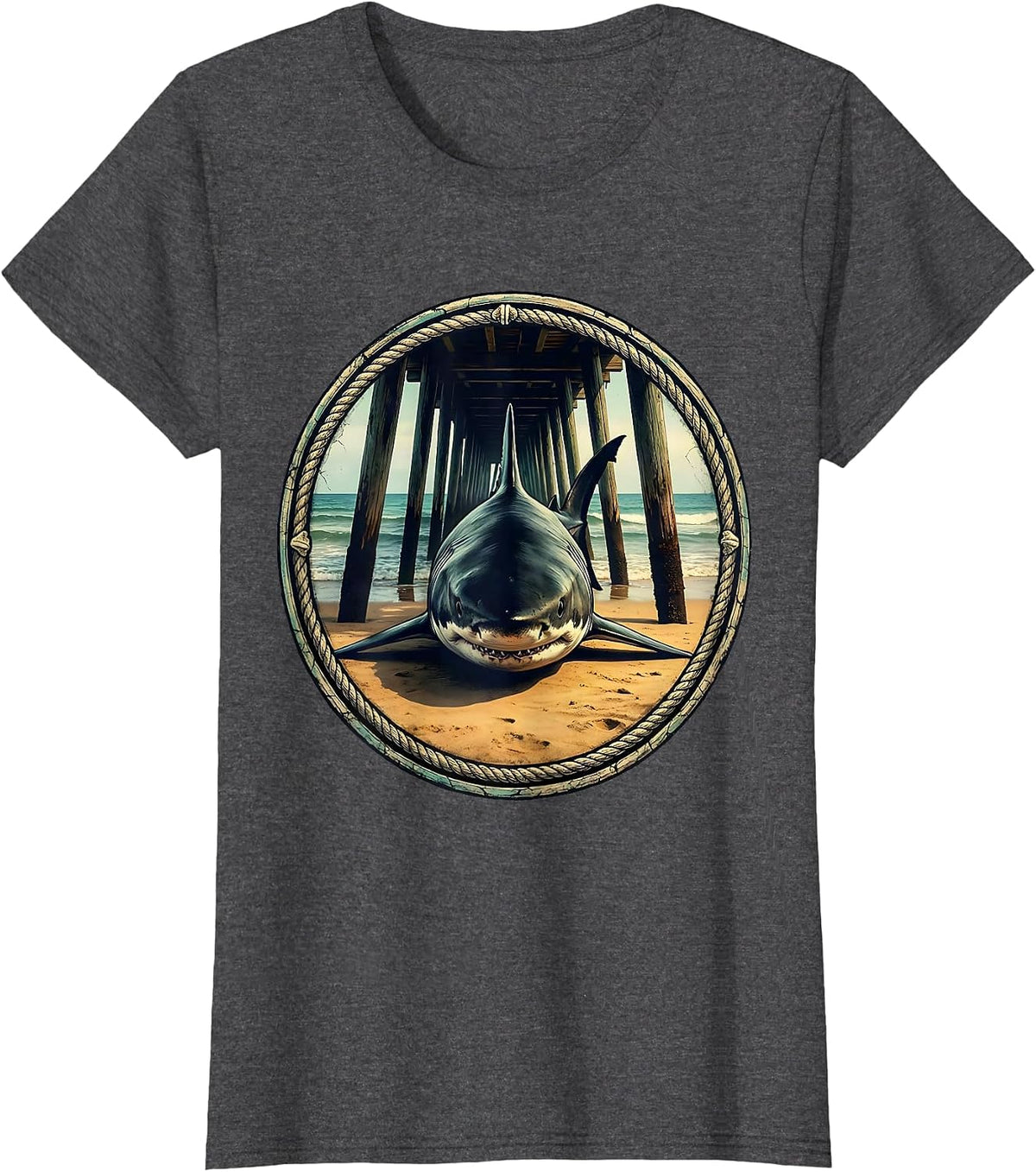 Women's Bull Shark Under the Pier Gulf of Mexico T-Shirt - Dark Heather Grey