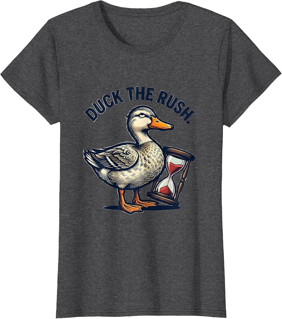 Women's Duck The Rush Sarcastic Duck Novelty Humor Gift T-Shirt - Dark Heather Grey
