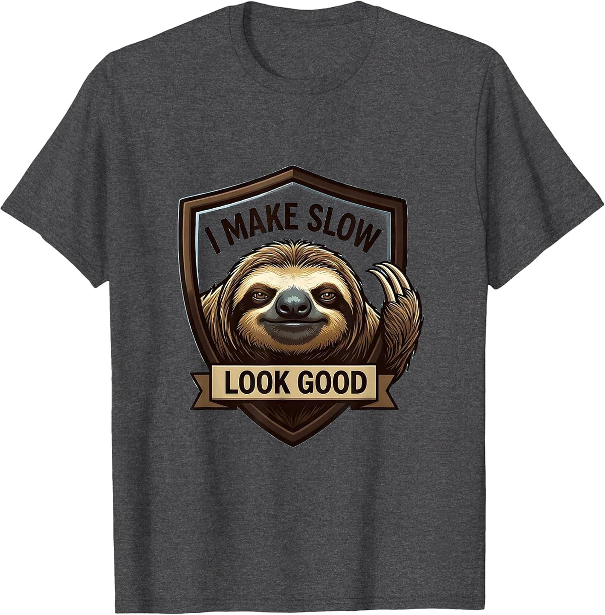 I Make Slow Look Good Funny Sloth Lover Mascot Logo T-Shirt - Dark Heather Grey