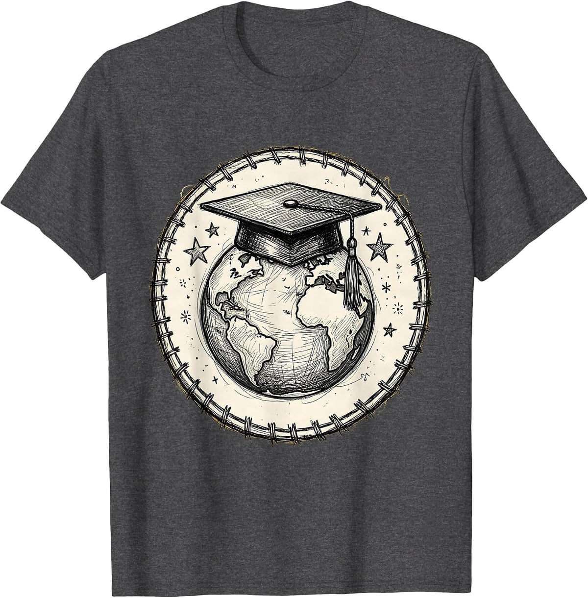 5th Grade Teacher Graduation Cap Globe Design T-Shirt - Dark Heather Grey