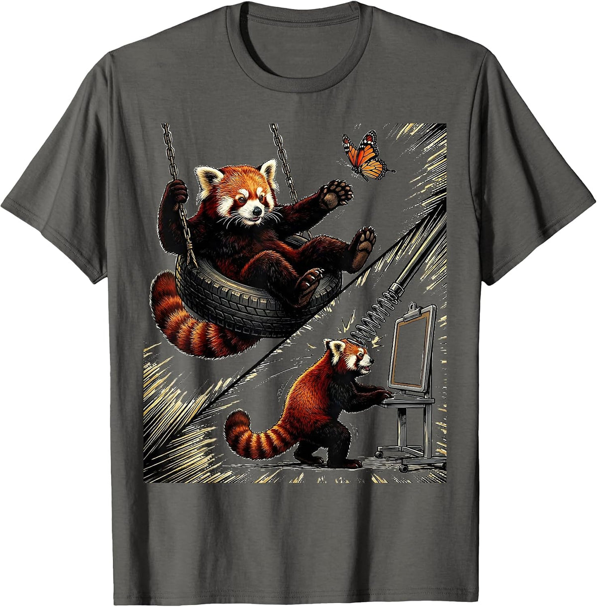 Men's Red Panda Dilly Dally Forced To Lock In Meme Humor T-Shirt - Asphalt Grey