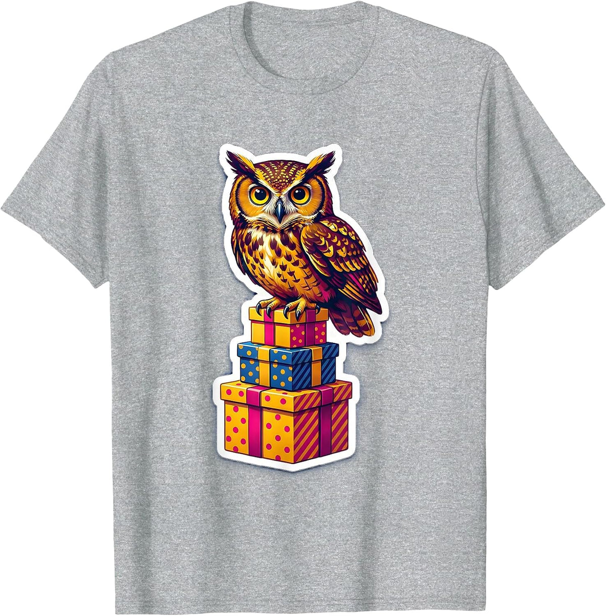Men's Owl on Birthday Gifts Illustration T-Shirt - Heather Grey