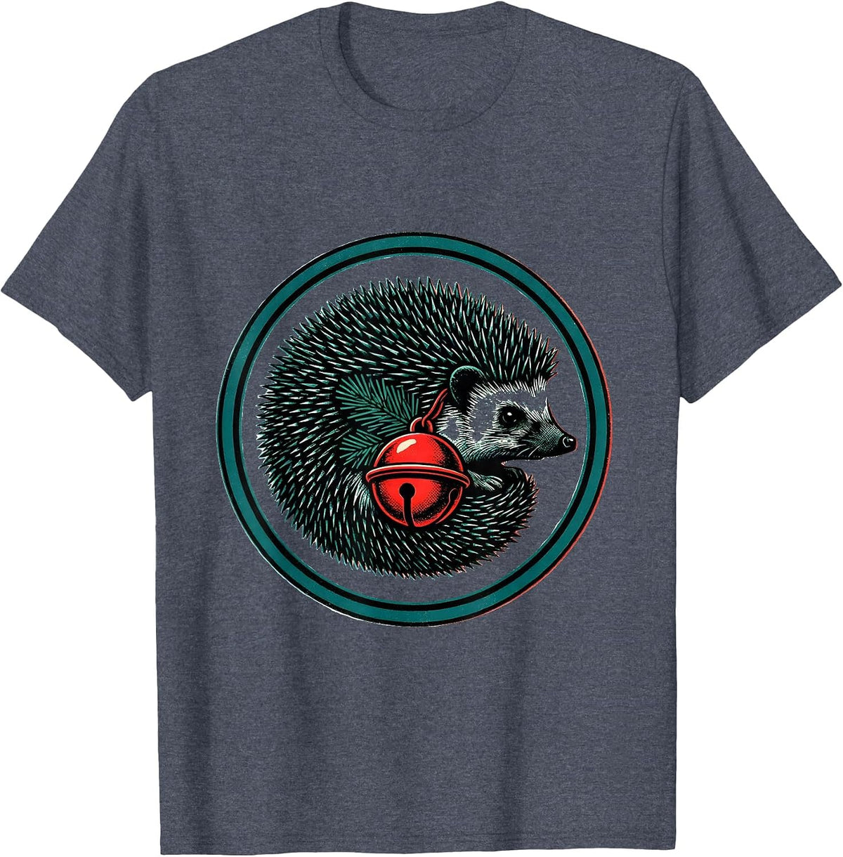 Sealed Hedgehog Jingle Bell Cute Christmas Animal Lover T-Shirt - Heather Blue