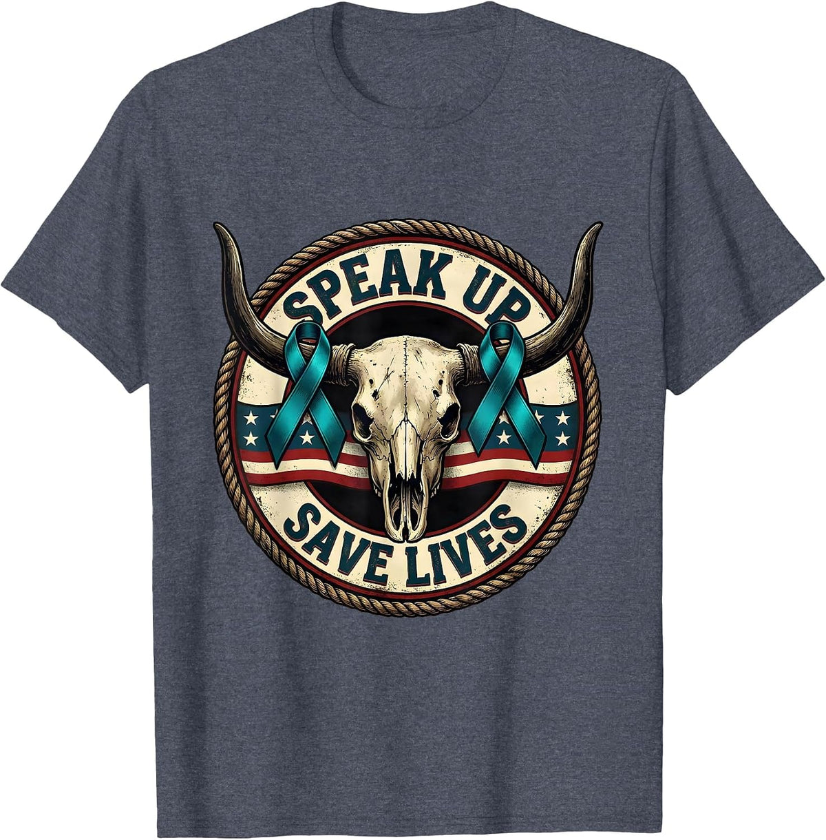 Speak Up Save Lives Suicide Awareness Design T-Shirt - Heather Blue