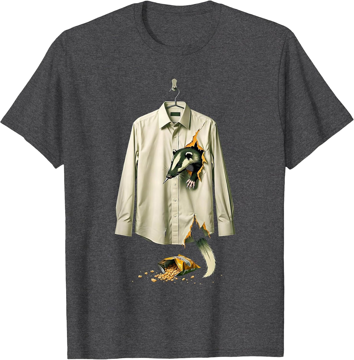 Men's Shattered Dress Shirt Opossum Unhinged Humor Novelty T-Shirt - Dark Heather Grey