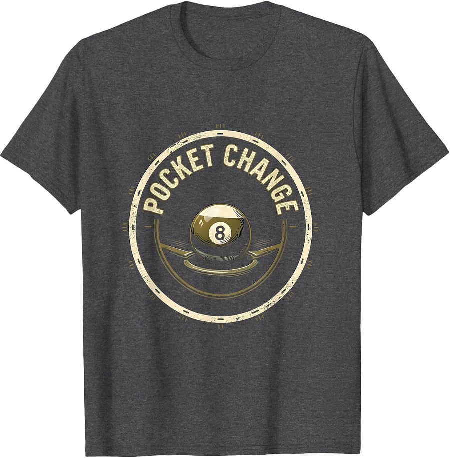 Men's Pocket Change Emblem Funny Billiards Pool Player Humor T-Shirt - Dark Heather Grey