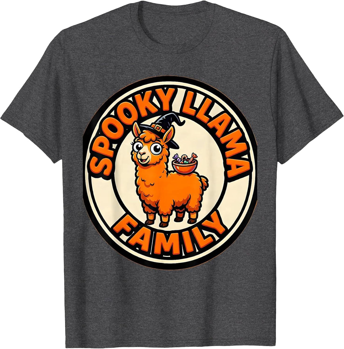 Men's Spooky Llama Family Funny Cartoon Halloween Llama Lover T-Shirt - Dark Heather Grey