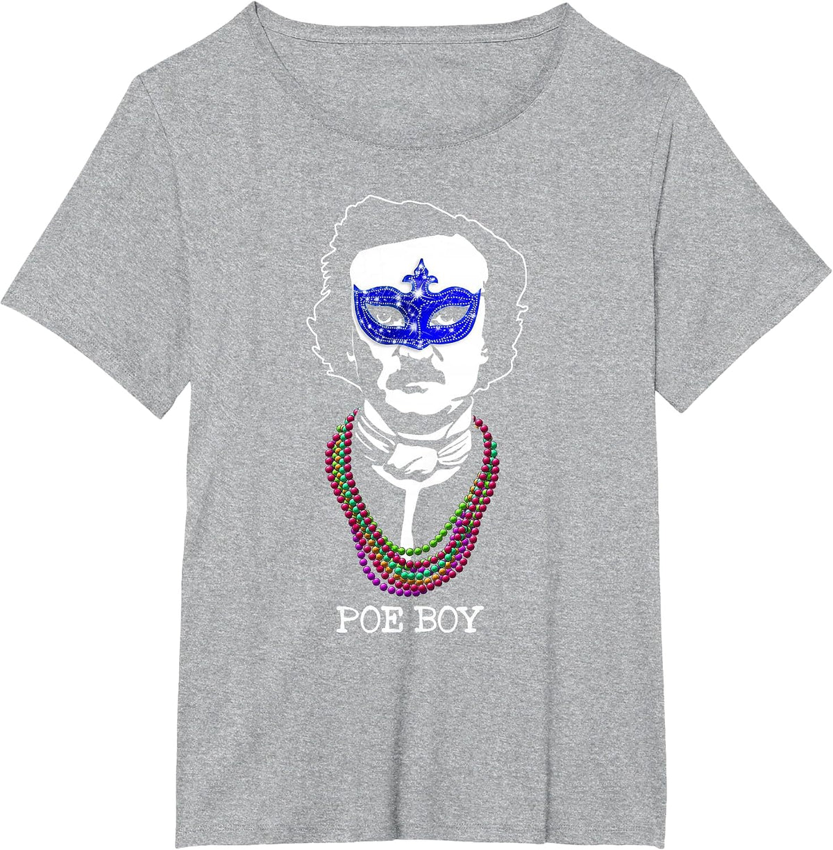 Funny Edgar Allan Poe Mardi Gras Mashup T-Shirt - Heather Grey