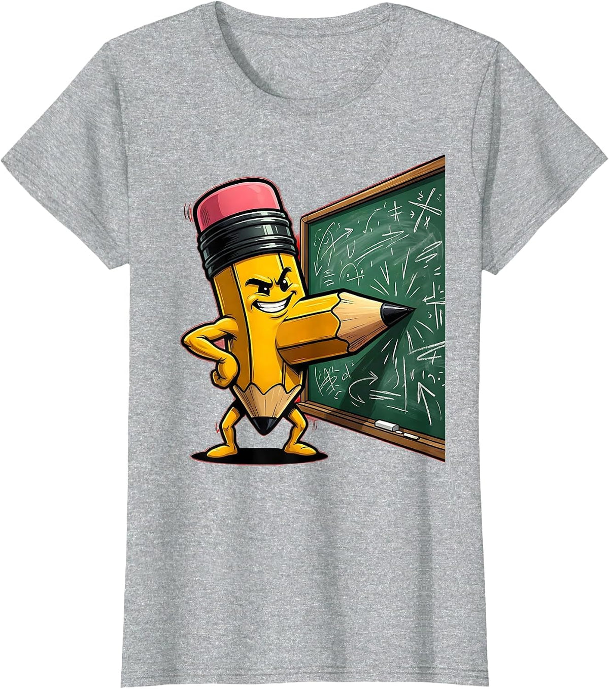 Math Teacher Giant Pencil Equation Graphic T-Shirt - Heather Grey
