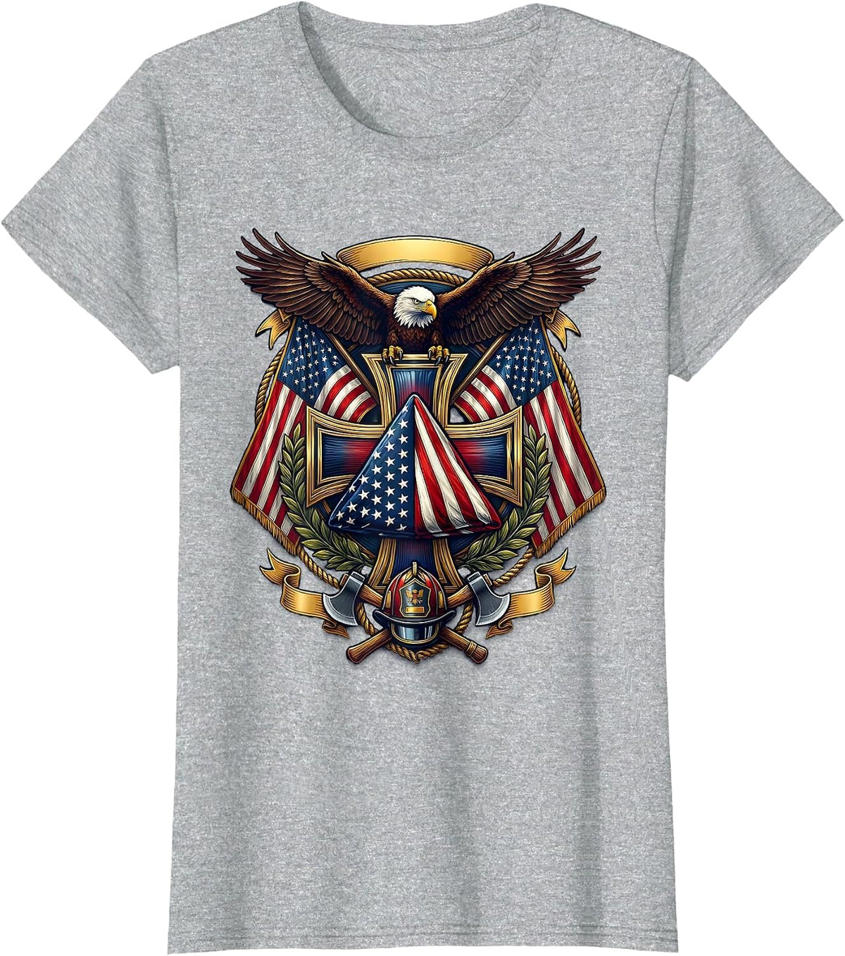 Patriot Day Folded Flag Triangle Shadow T-Shirt - Heather Grey