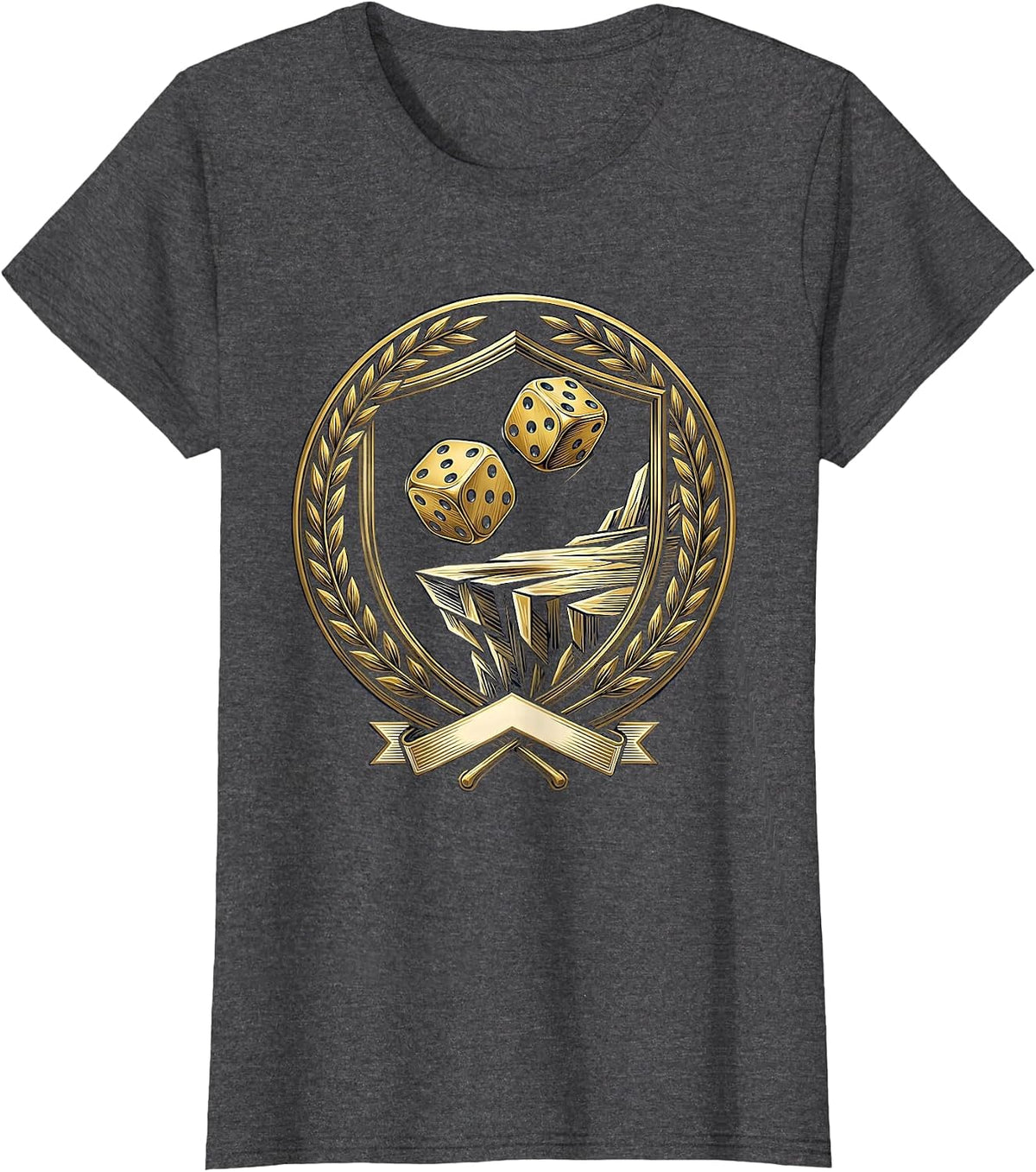 Women's Lucky Dice Rolling Off Cliff Edge Illustration T-Shirt - Dark Heather Grey