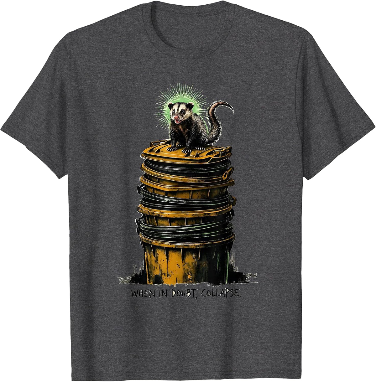 When In Doubt Collapse Funny Opossum Meme Animal Lover Humor T-Shirt - Dark Heather Grey