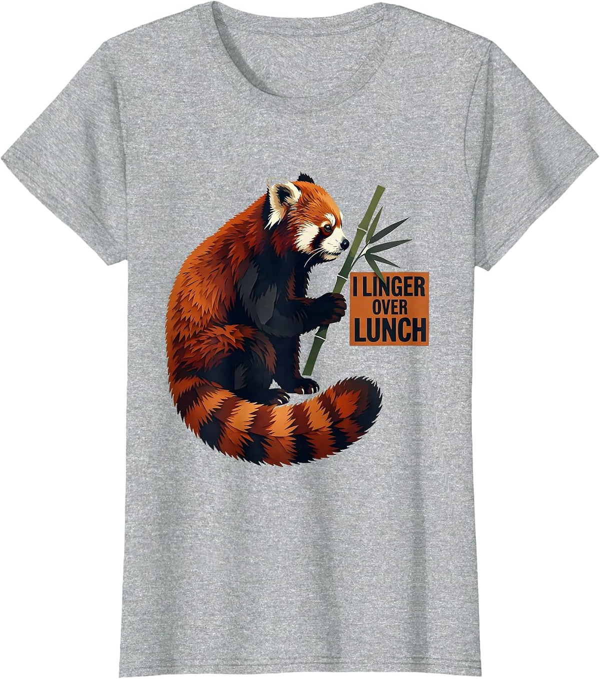 I Linger Over Lunch Funny Panda Lover Cute Animal Humor T-Shirt - Heather Grey