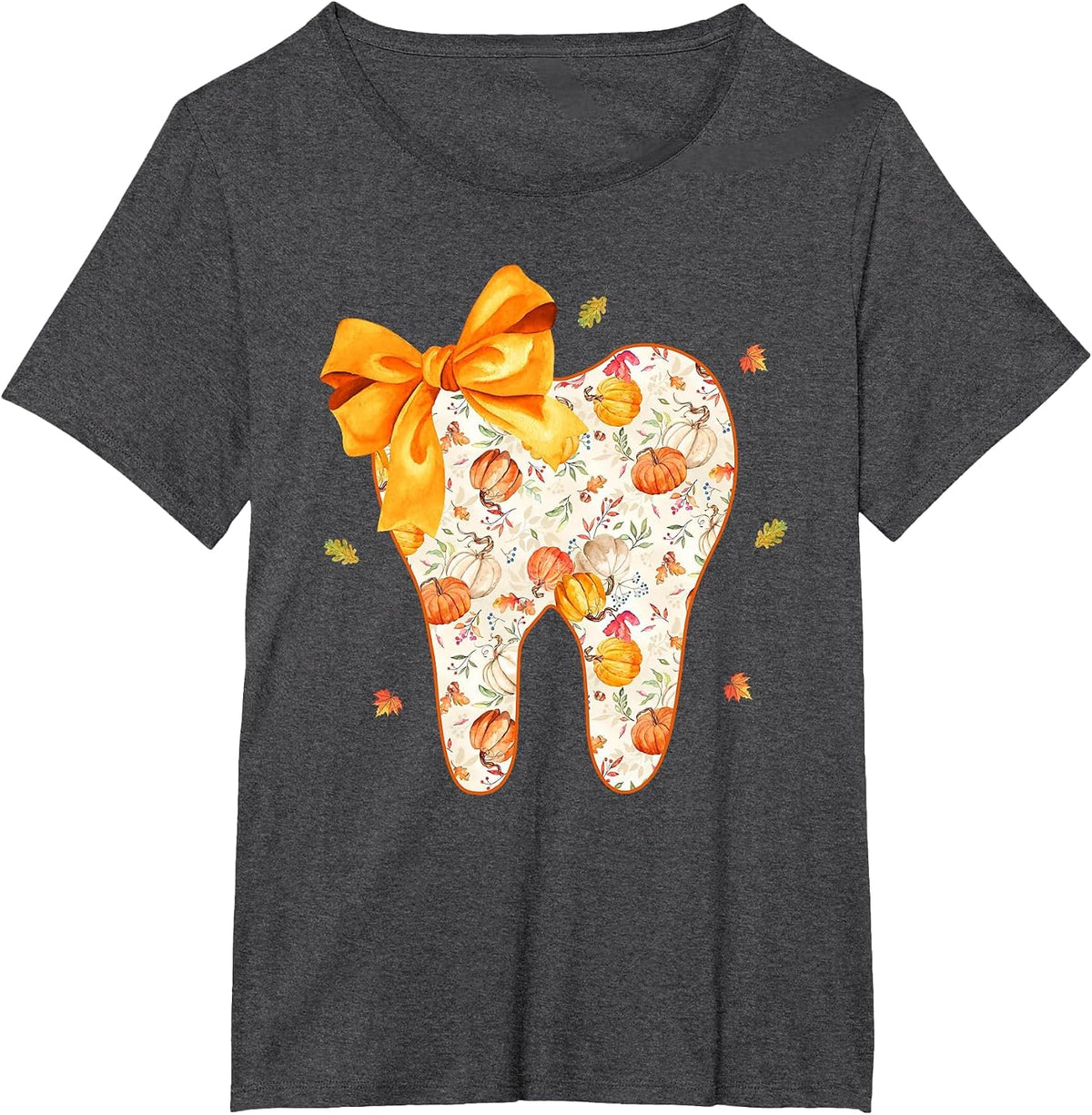 Coquette Bow Fall Tooth Dental Assistant Hygiene Oral RDH T-Shirt - Dark Heather Grey