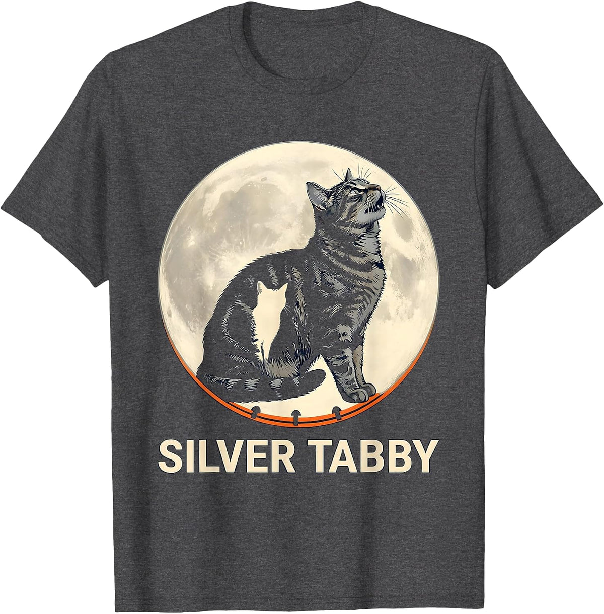 Men's Silver Tabby Howling at Moon 90's Retro Cat Owner Fantasy T-Shirt - Dark Heather Grey