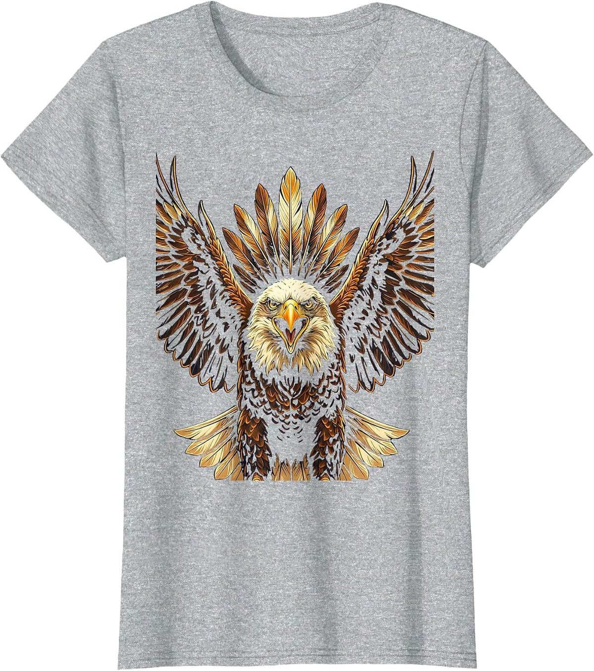 Eagle Mid-Screech Fully Spread Wings Illustration T-Shirt - Heather Grey