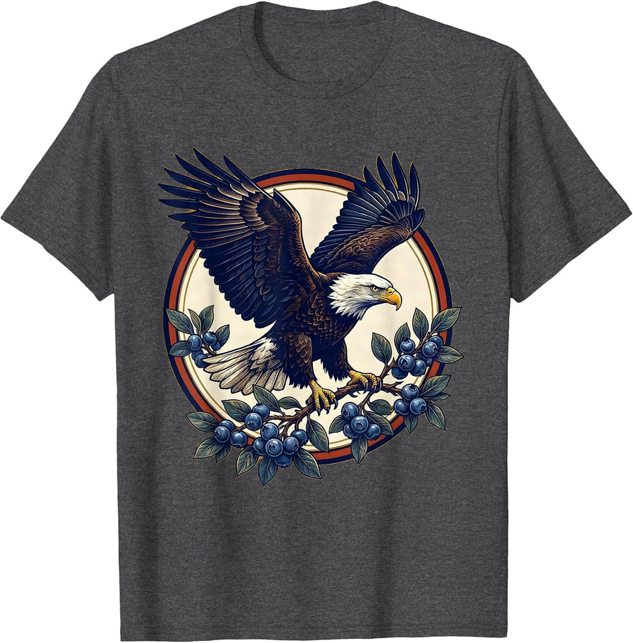 Men's Red White and Blueberry Eagle Patriotic Design T-Shirt - Dark Heather Grey