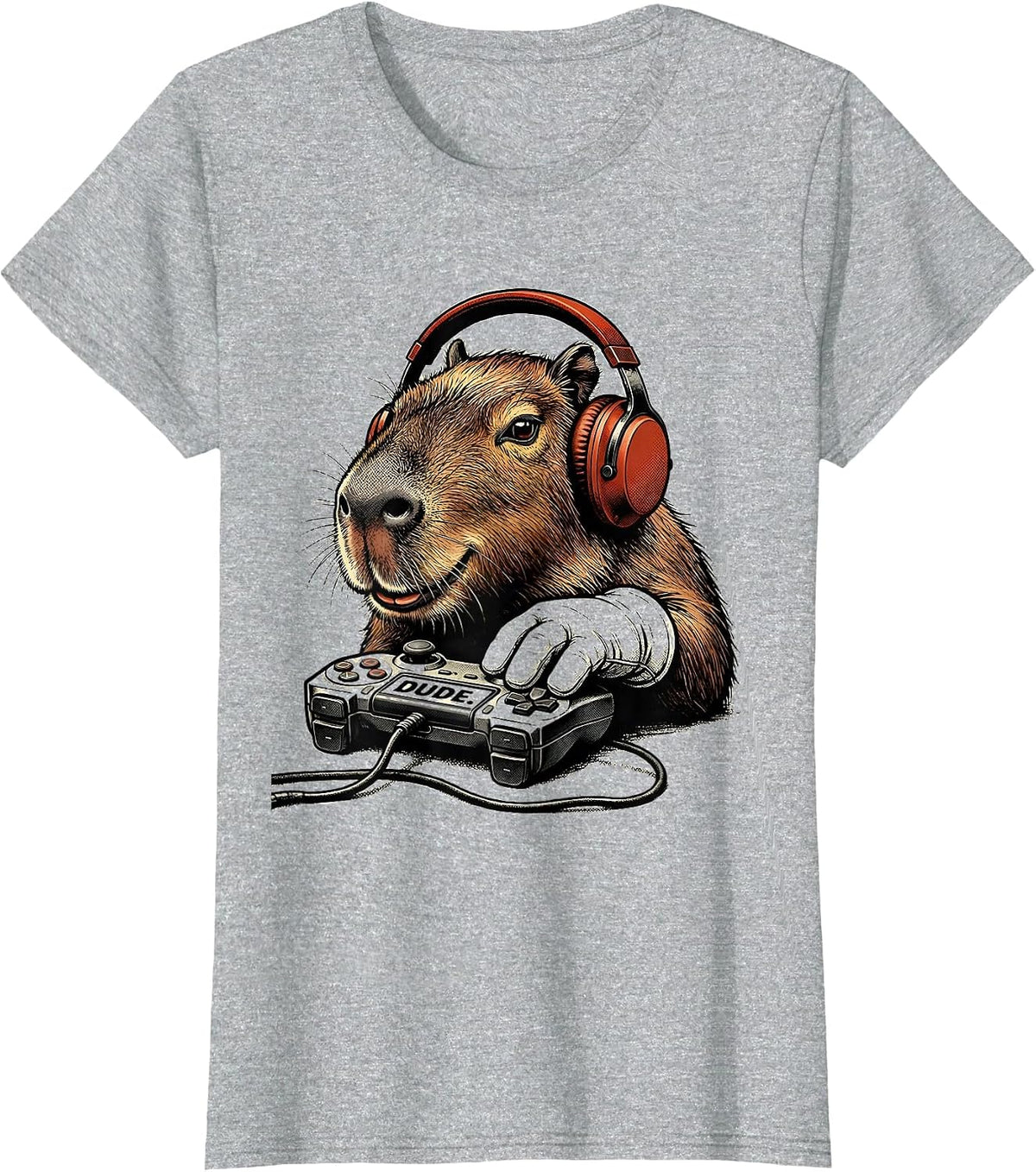 Women's Dude Retro Cartoon Capybara Gamer Meme Humor Video Games T-Shirt - Heather Grey