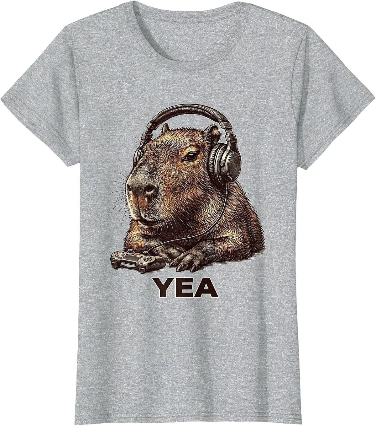 Women's Yea Funny Capybara Gamer Meme Humor Teen Gift T-Shirt - Heather Grey