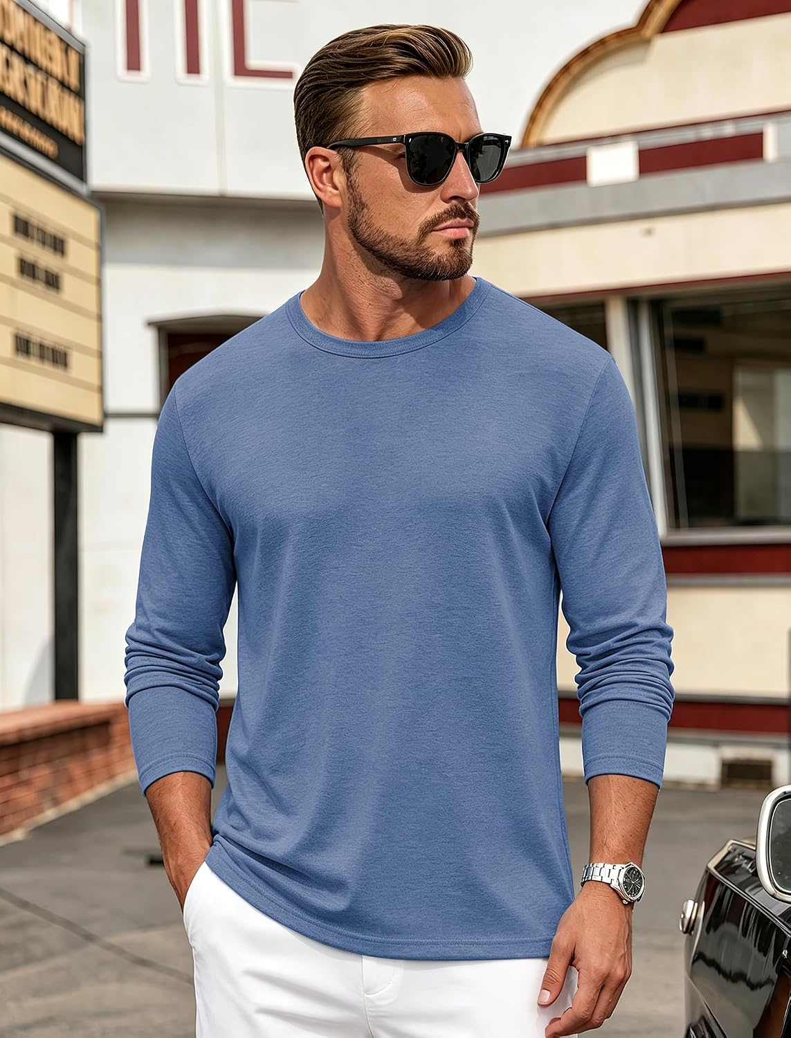 Mens Long Sleeve Tee Shirts Crew Neck Casual Regular Fit Plain - size chart