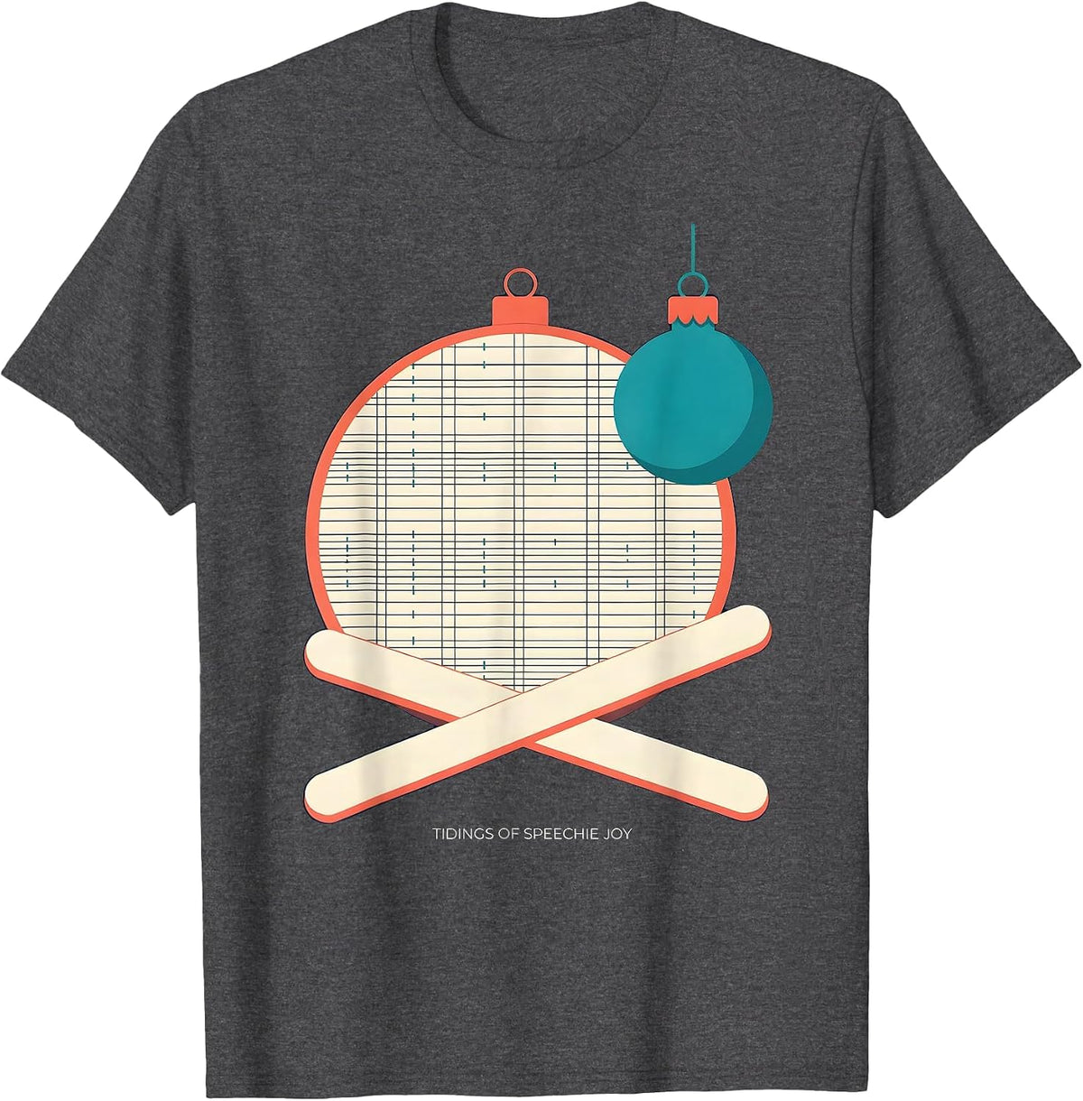 Men's Tidings of Speechie Joy Funny Speech Therapist SLP Christmas T-Shirt - Dark Heather Grey