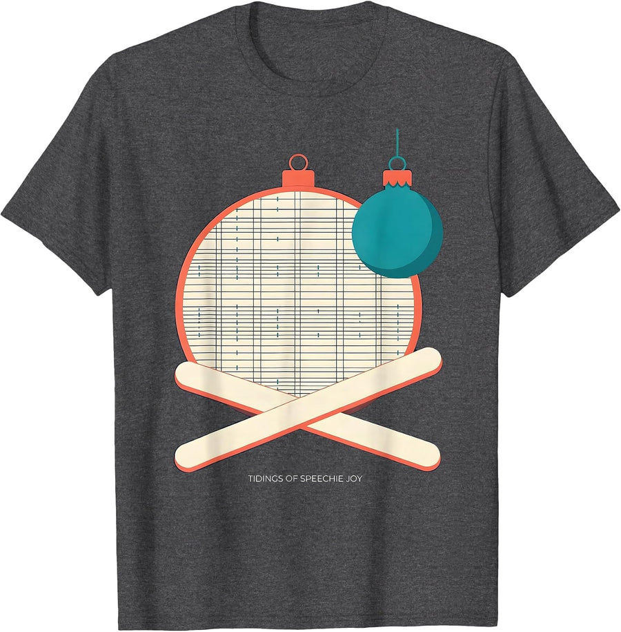 Men's Tidings of Speechie Joy Funny Speech Therapist SLP Christmas T-Shirt - Dark Heather Grey