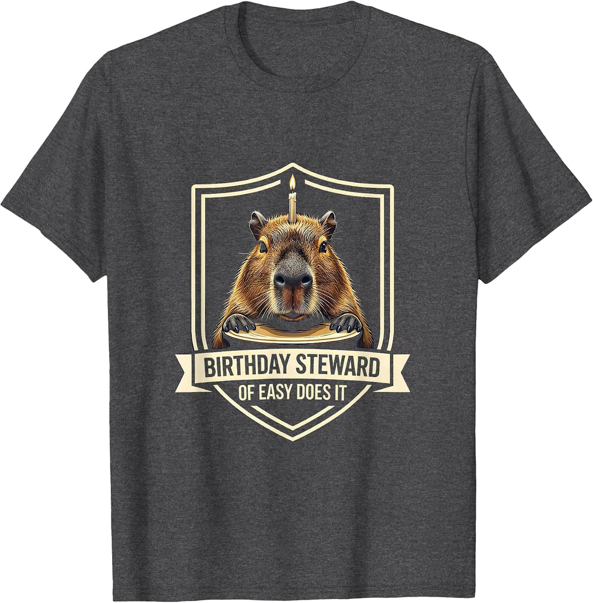 Birthday Steward of Easy Does It Kawaii Capybara Birthday T-Shirt - Dark Heather Grey