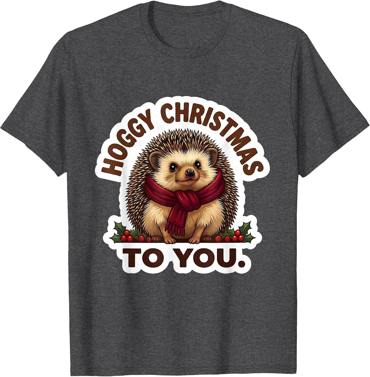 Men's Hoggy Christmas To You Cute Hedgehog Holiday Animal Humor T-Shirt - Dark Heather Grey