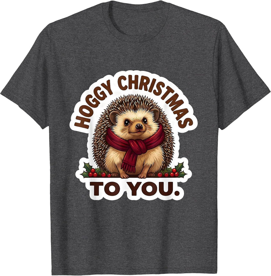 Men's Hoggy Christmas To You Cute Hedgehog Holiday Animal Humor T-Shirt - Dark Heather Grey