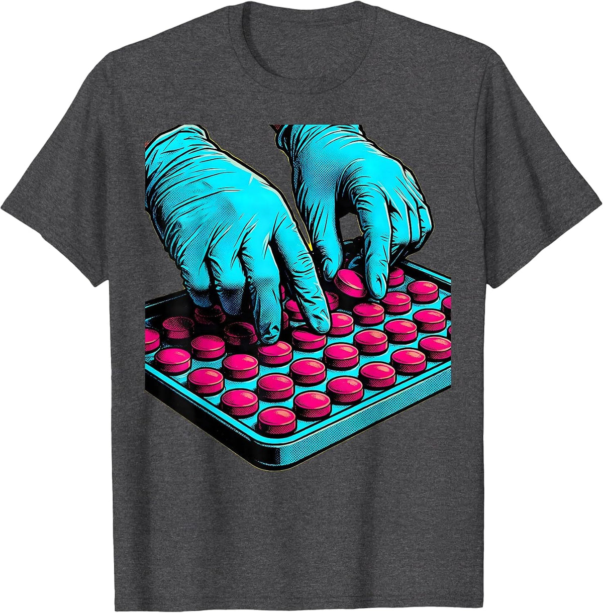 Pharmacy Technician Pill Counting Gloved Hands T-Shirt - Dark Heather Grey