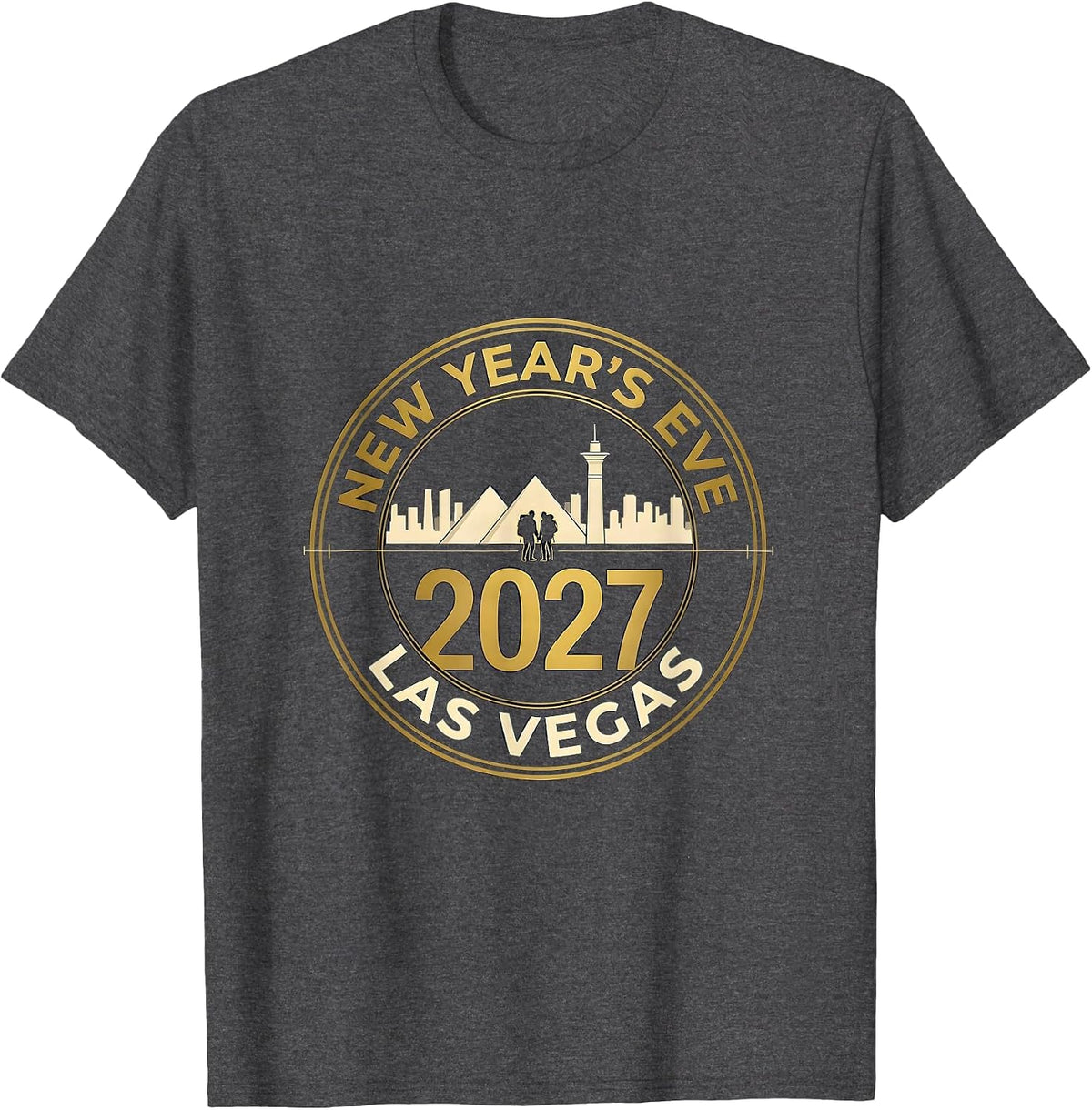 New Year's Eve Las Vegas 2027 Emblem Souvenir Vacation Trip T-Shirt - Dark Heather Grey