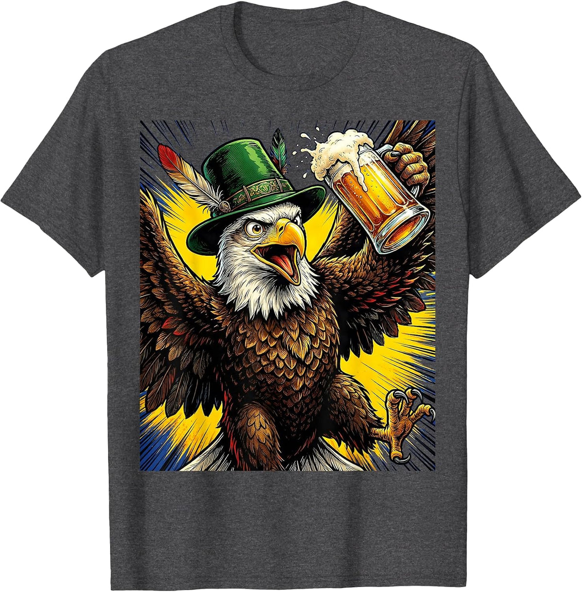 Men's Bald Eagle Bavarian Hat Beer Oktoberfest T-Shirt - Dark Heather Grey