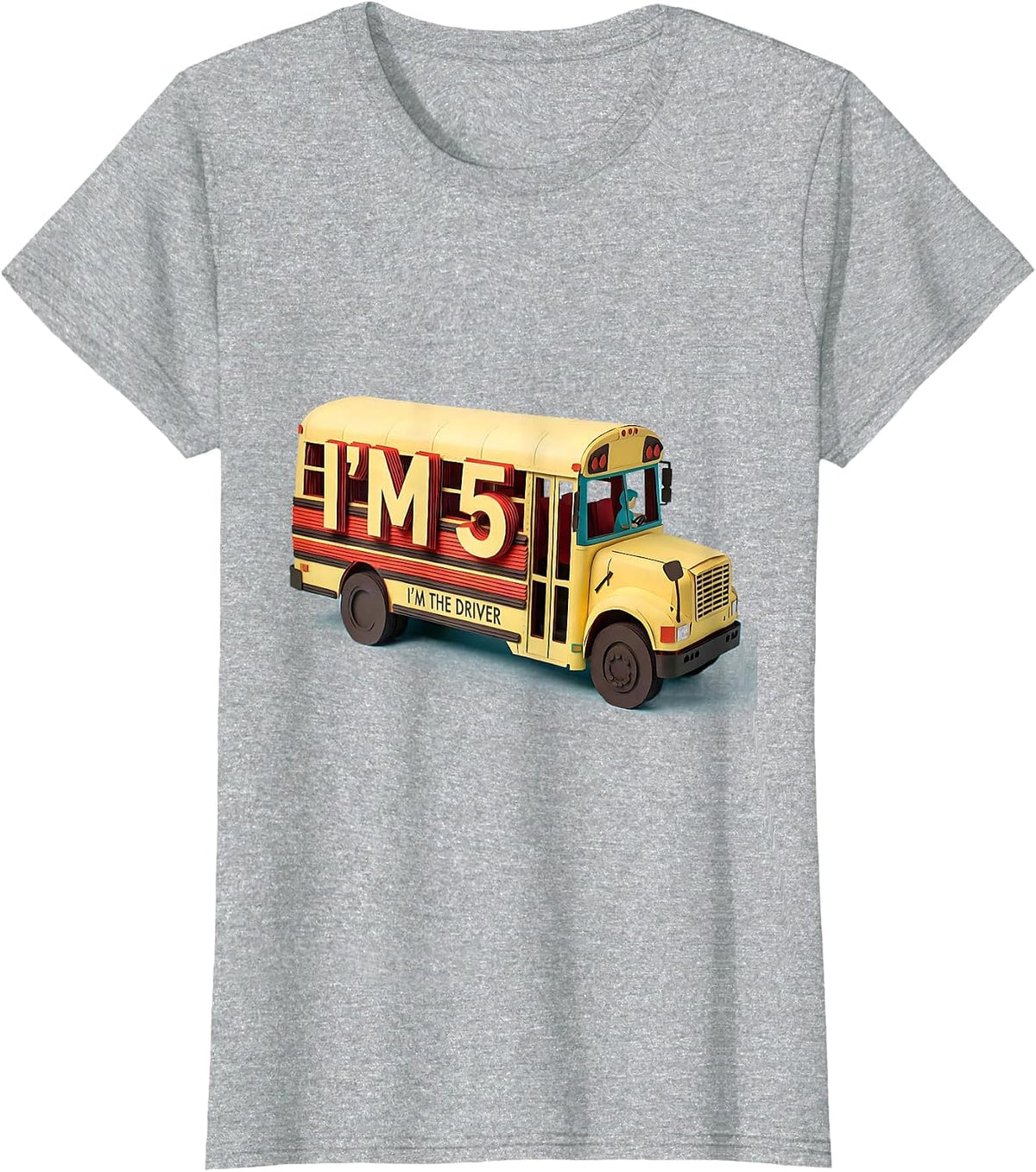 I'm 5 I'm the Driver Paper Cutout Boy Birthday Age Milestone T-Shirt - Heather Grey