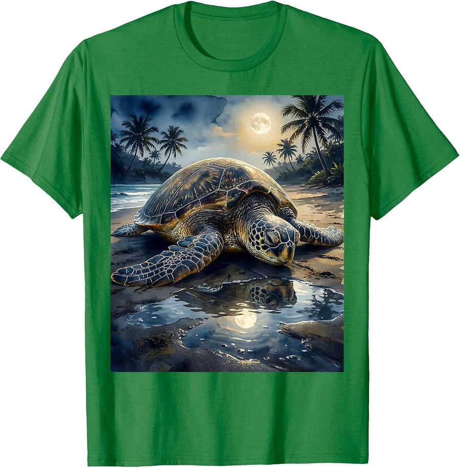 Men's Costa Rica Leatherback Sea Turtle Nesting Beach T-Shirt - Kelly Green