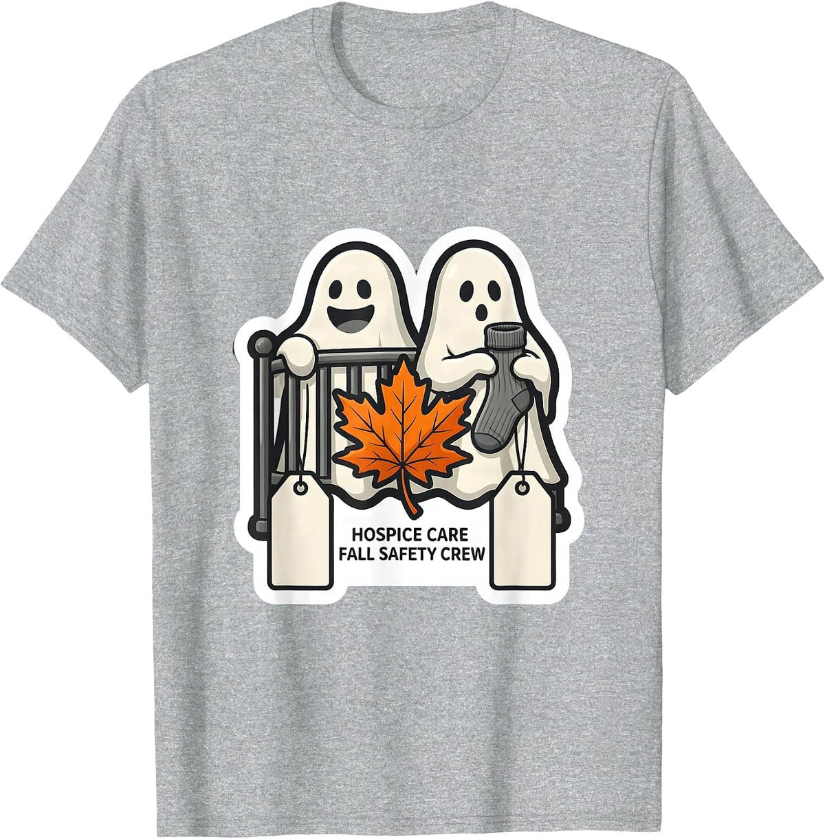 Men's Hospice Care Fall Safety Crew Funny Ghost Fall Prevention T-Shirt - Heather Grey