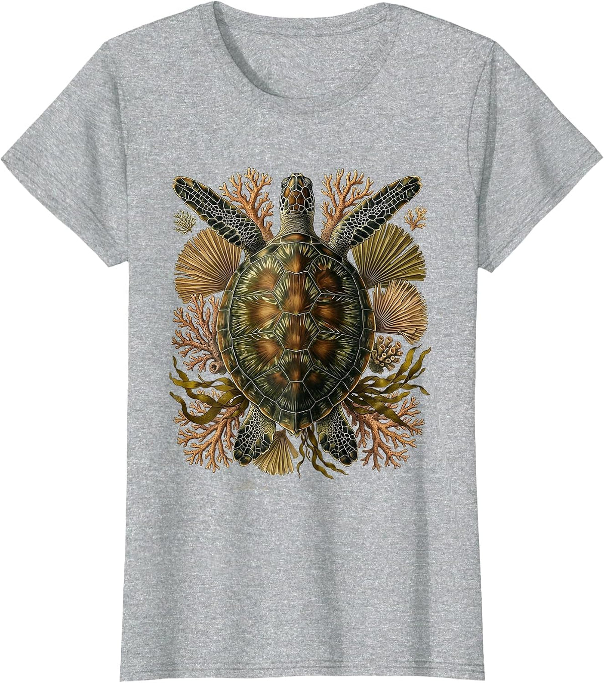 Sea Turtle Coral Reef Ocean Illustration T-Shirt - Heather Grey