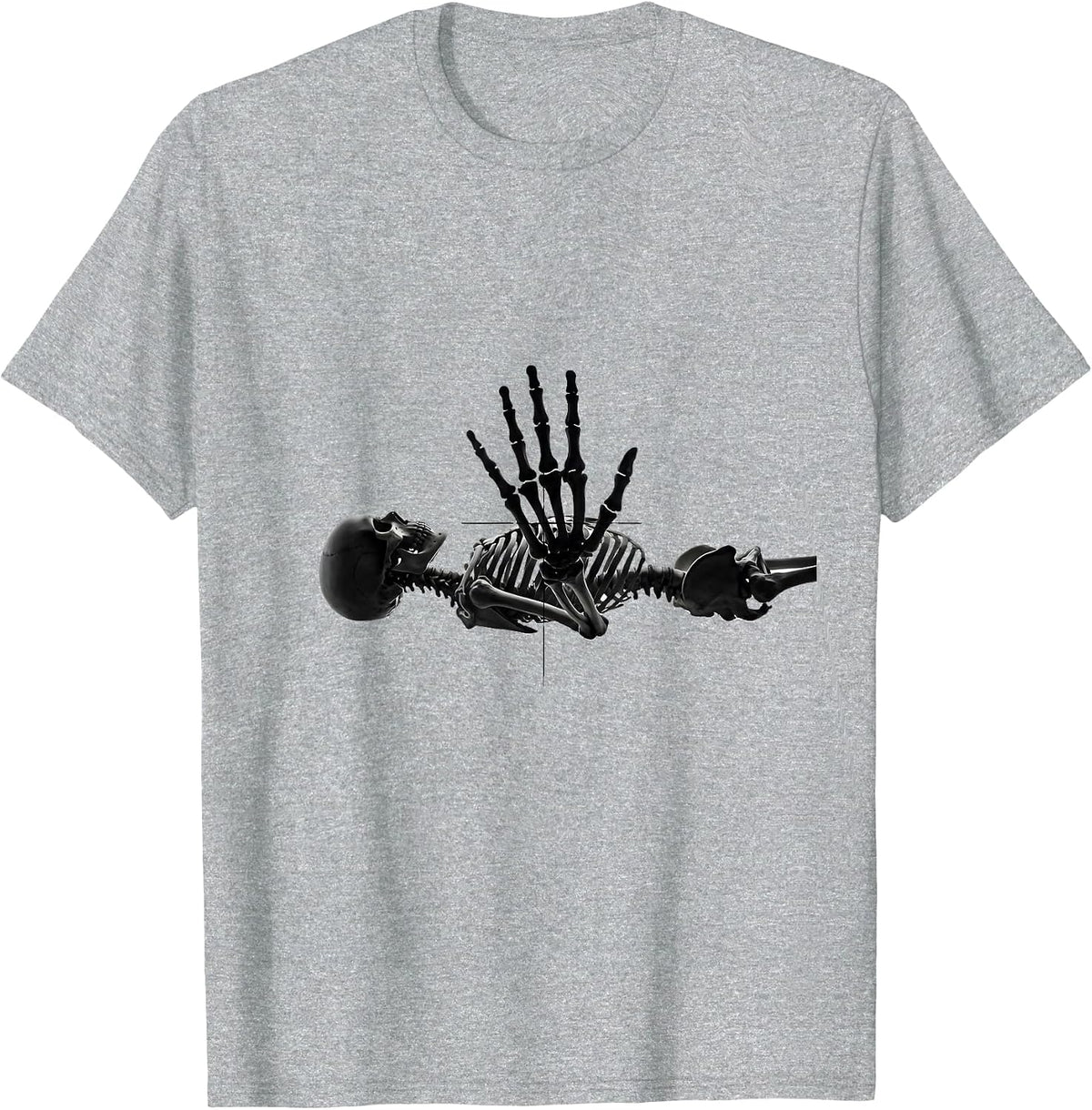 Men's Skeleton Stop Gesture Minimalist Radiology Tech Halloween T-Shirt - Heather Grey