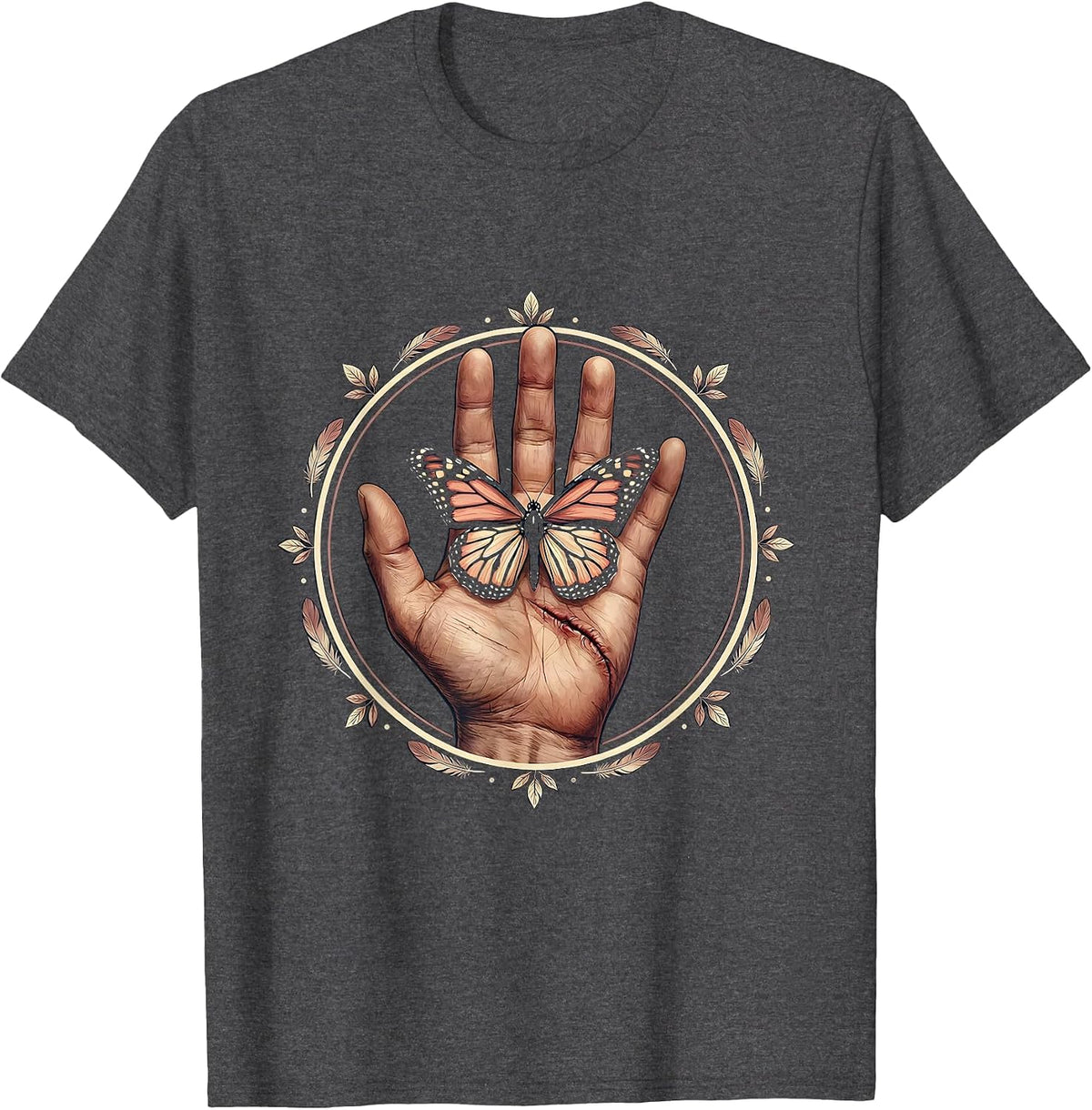 Men's Be Kind Butterfly Scarred Hand Illustration T-Shirt - Dark Heather Grey