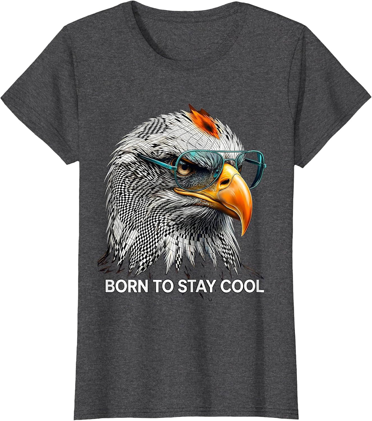 Women's Born To Stay Cool Op Art Moiré Eagle Pride Wildlife Lover T-Shirt - Dark Heather Grey