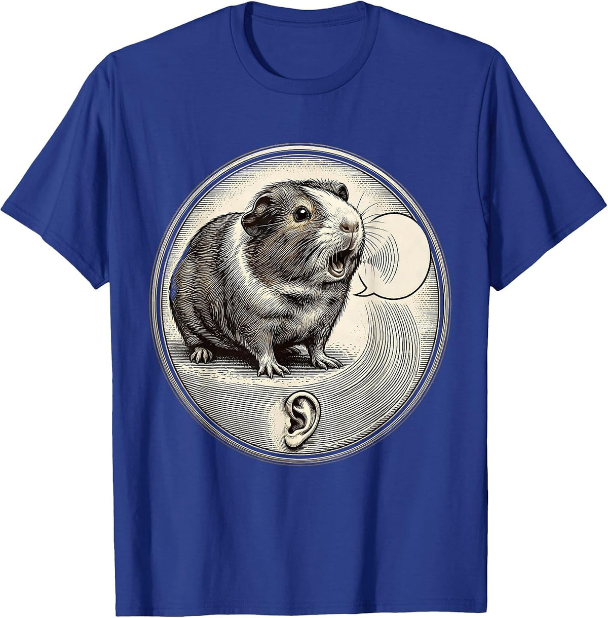 Men's Sealed Guinea Pig Badge Crosshatch Etching Pet Lover Humor T-Shirt - Royal Blue