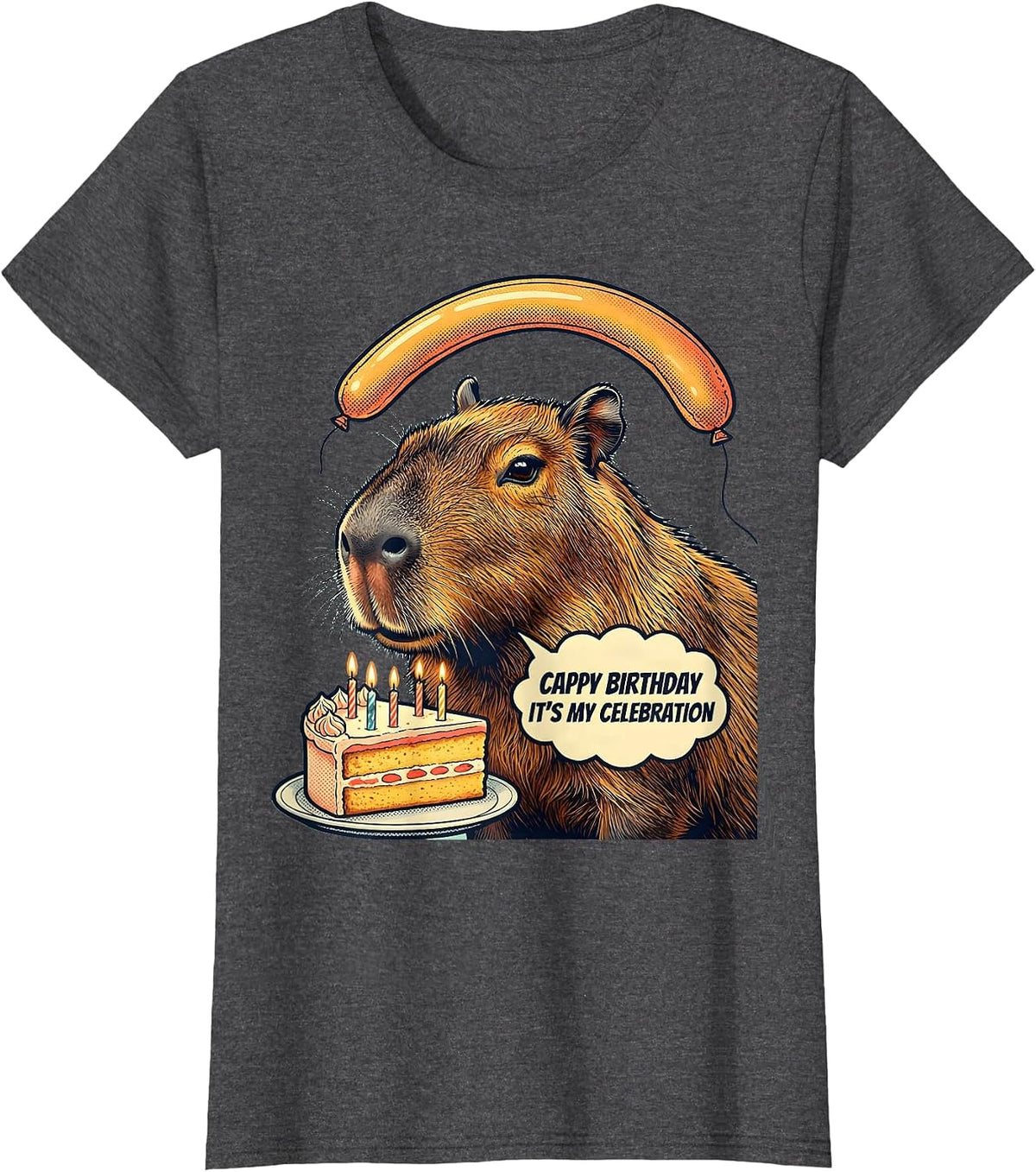 Women's Cappy Birthday It’s My Celebration Kawaii Girl Capybara T-Shirt - Dark Heather Grey