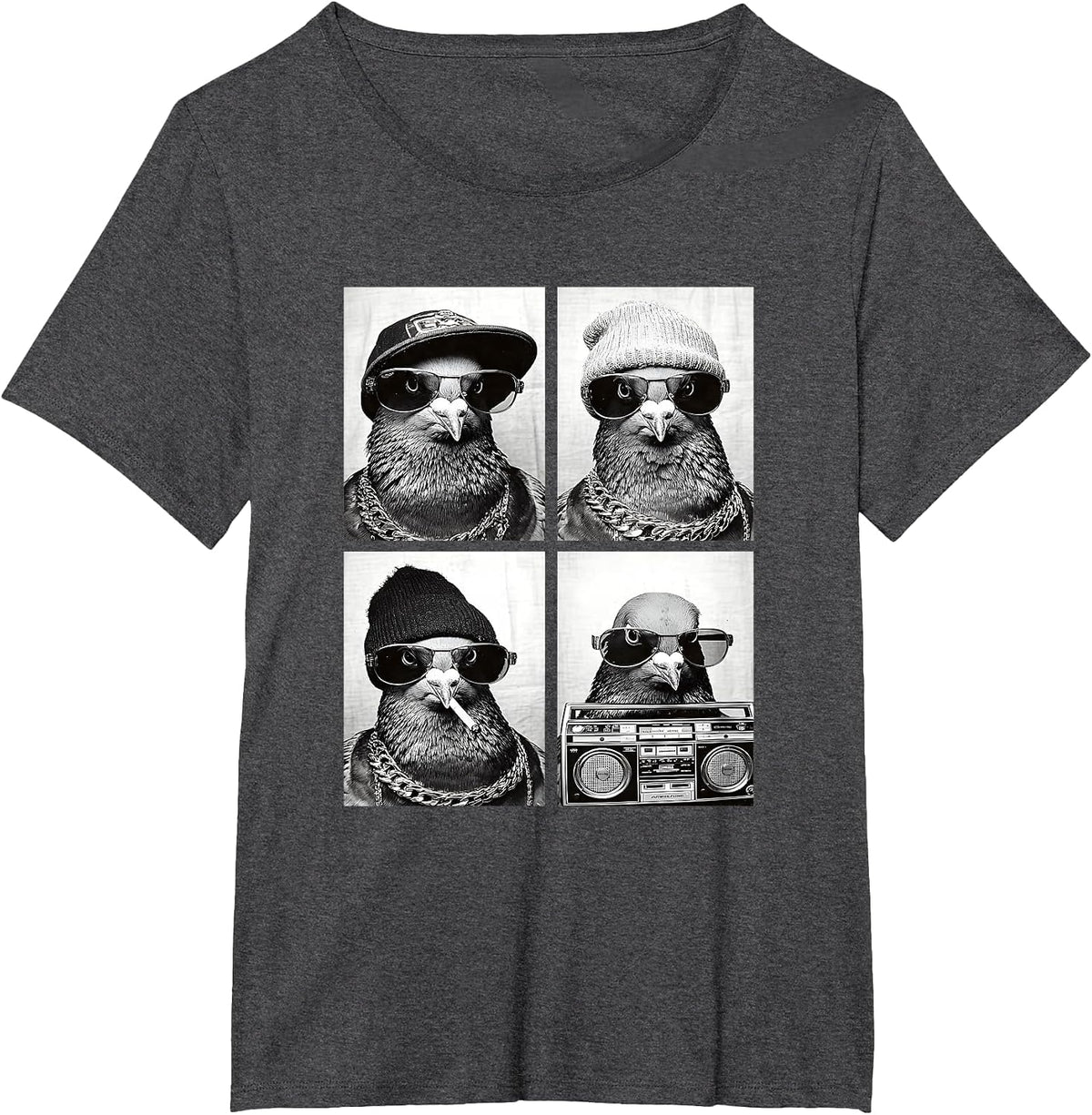Funny Gangster Pigeons Hip Hop Rap Street Urban Animals Meme T-Shirt - Dark Heather Grey