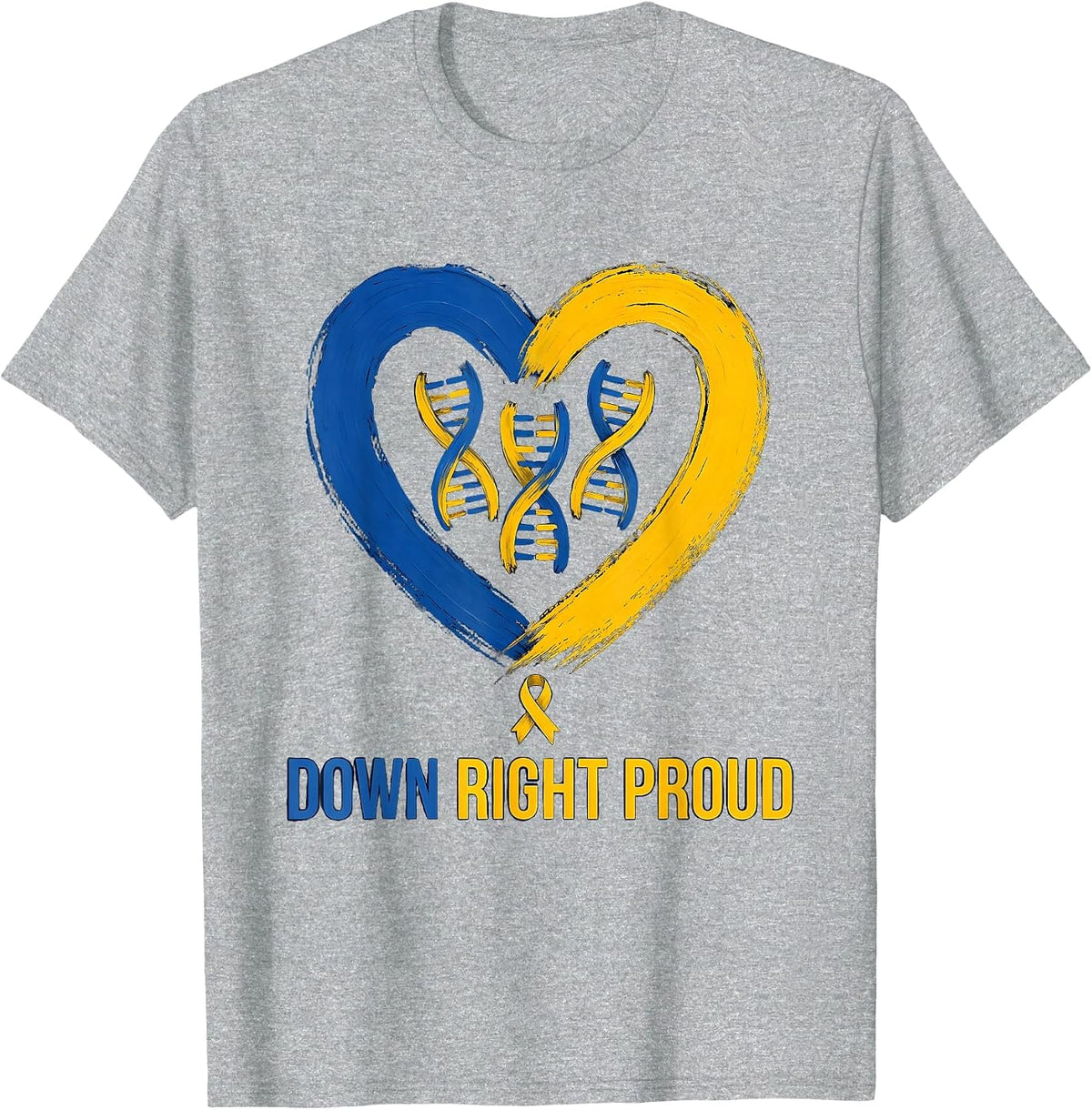 Men's Down Right Proud Symmetrical Heart Chromosome Down Syndrome T-Shirt - Heather Grey