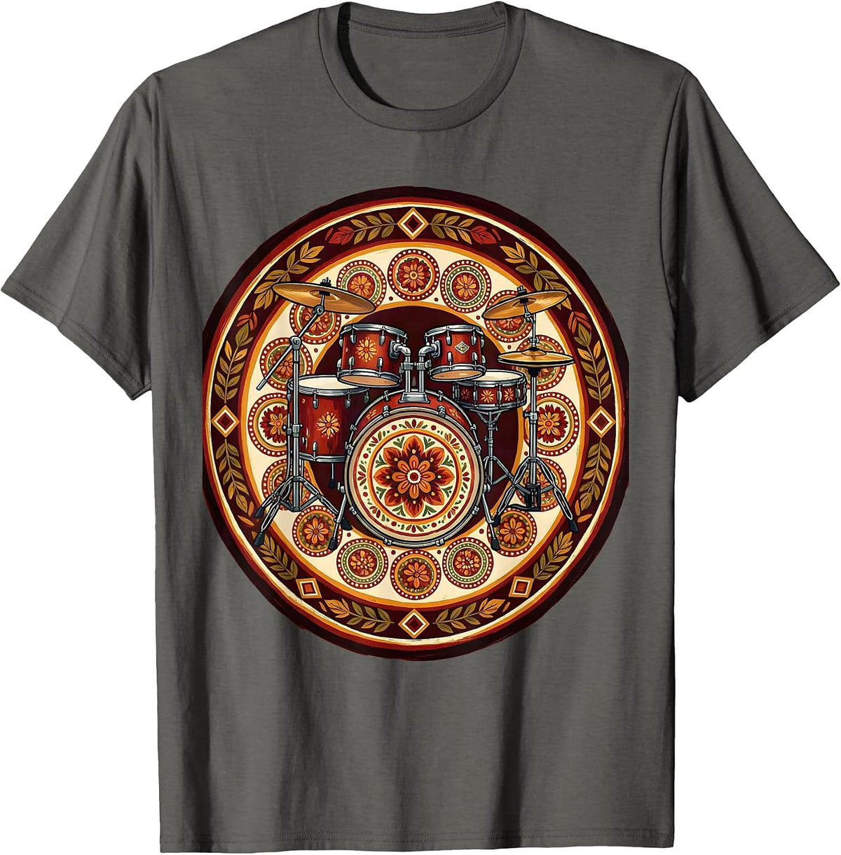 Drum Kit Overhead View Music Teacher Gift T-Shirt - Asphalt Grey